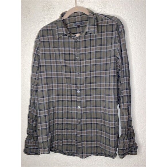 John Varvatos Shirt Plaid Button Up Long Sleeve Green Blue XL Soft classic - Picture 1 of 8